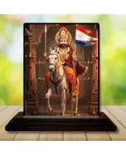 Car Dashboard Maharaja Surajpal Singh Wooden Photo Stand  3x4 Inches, Compact & Stylish Spiritual Display For Car, Home & Office (Pack Of 1) (F49530)