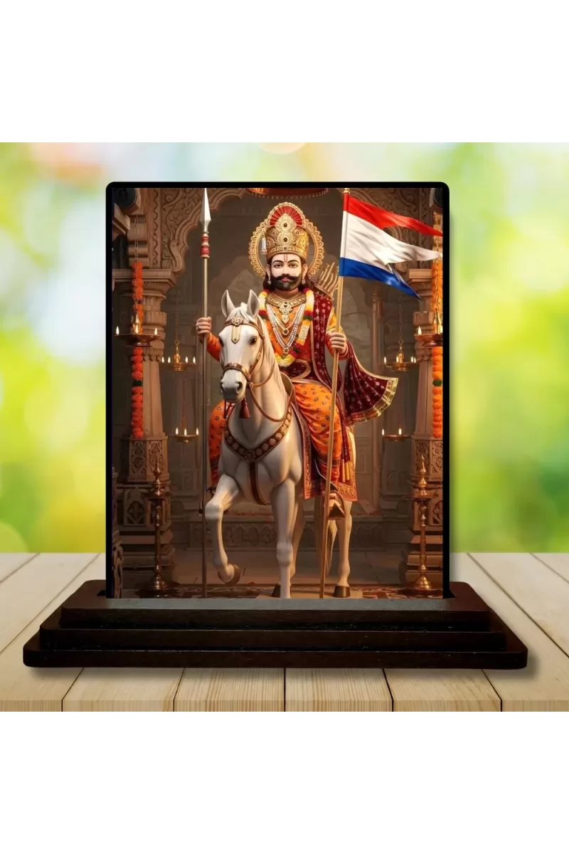 Car Dashboard Maharaja Surajpal Singh Wooden Photo Stand  3x4 Inches, Compact & Stylish Spiritual Display For Car, Home & Office (Pack Of 1) (F49530)