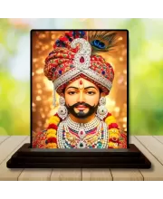 Car Dashboard Krishna Wooden Photo Stand  3x4 Inches, Compact & Stylish Spiritual Display For Car, Home & Office (Pack Of 1) (F49533)