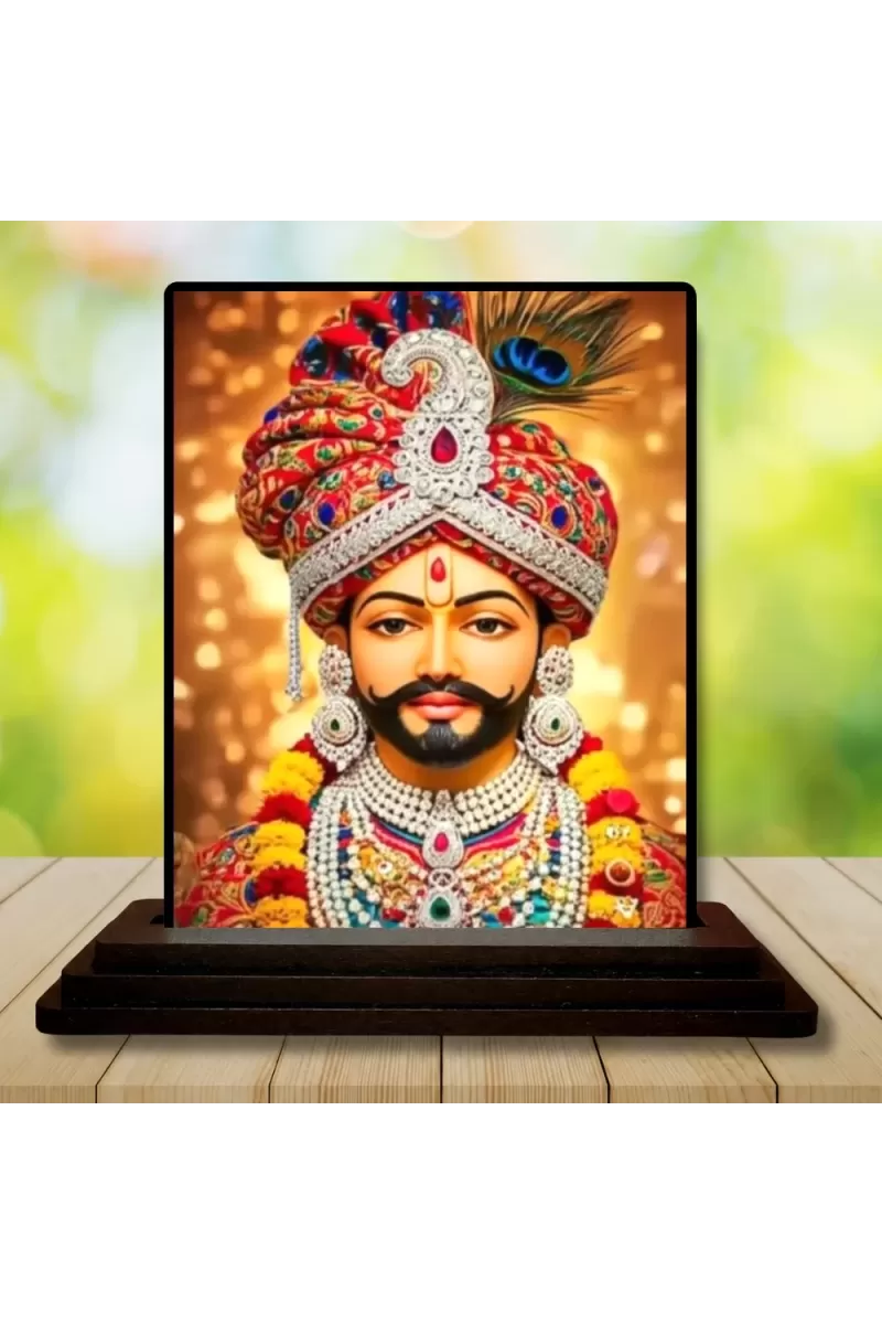 Car Dashboard Krishna Wooden Photo Stand  3x4 Inches, Compact & Stylish Spiritual Display For Car, Home & Office (Pack Of 1) (F49533)