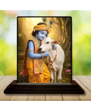 Car Dashboard Krishna Wooden Photo Stand  3x4 Inches, Compact & Stylish Spiritual Display For Car, Home & Office (Pack Of 1) (F49534)