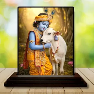 Car Dashboard Krishna Wooden Photo Stand  3x4 Inches, Compact & Stylish Spiritual Display For Car, Home & Office (Pack Of 1) (F49534)