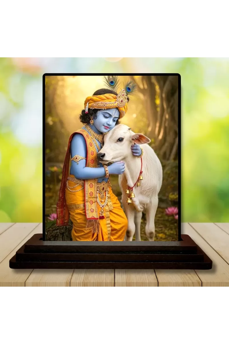Car Dashboard Krishna Wooden Photo Stand  3x4 Inches, Compact & Stylish Spiritual Display For Car, Home & Office (Pack Of 1) (F49534)