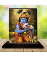 Car Dashboard Krishna Wooden Photo Stand  3x4 Inches, Compact & Stylish Spiritual Display For Car, Home & Office (Pack Of 1) (F49535)