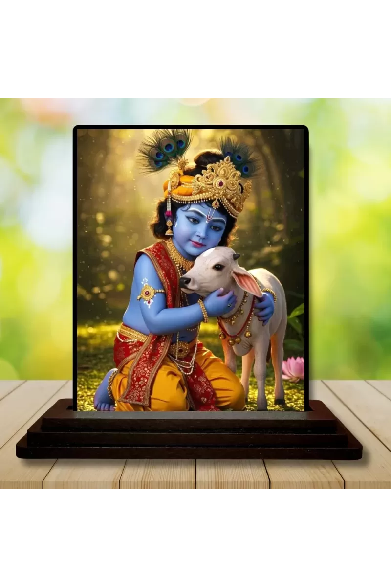 Car Dashboard Krishna Wooden Photo Stand  3x4 Inches, Compact & Stylish Spiritual Display For Car, Home & Office (Pack Of 1) (F49535)