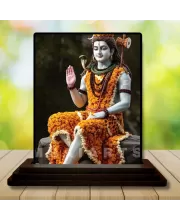 Car Dashboard Lord Shiva Wooden Photo Stand  3x4 Inches, Compact & Stylish Spiritual Display For Car, Home & Office (Pack Of 1) (F49538)