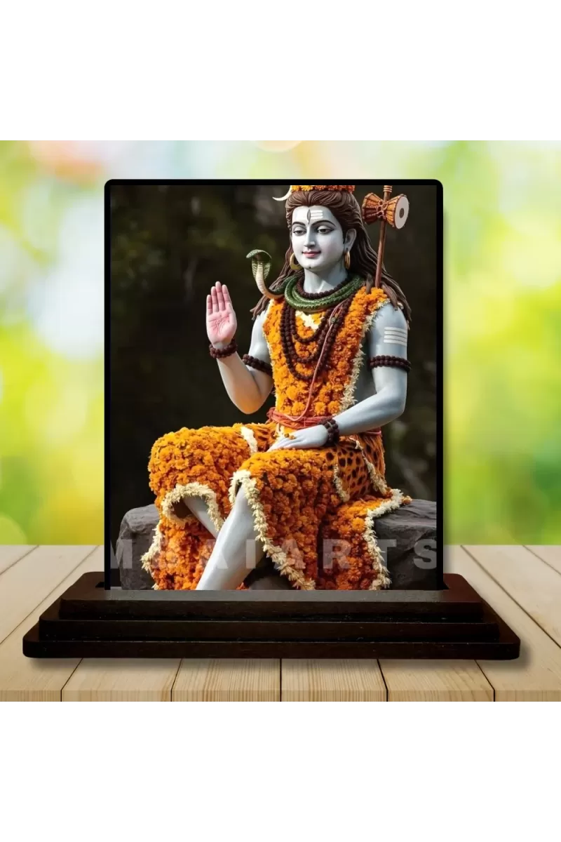 Car Dashboard Lord Shiva Wooden Photo Stand  3x4 Inches, Compact & Stylish Spiritual Display For Car, Home & Office (Pack Of 1) (F49538)