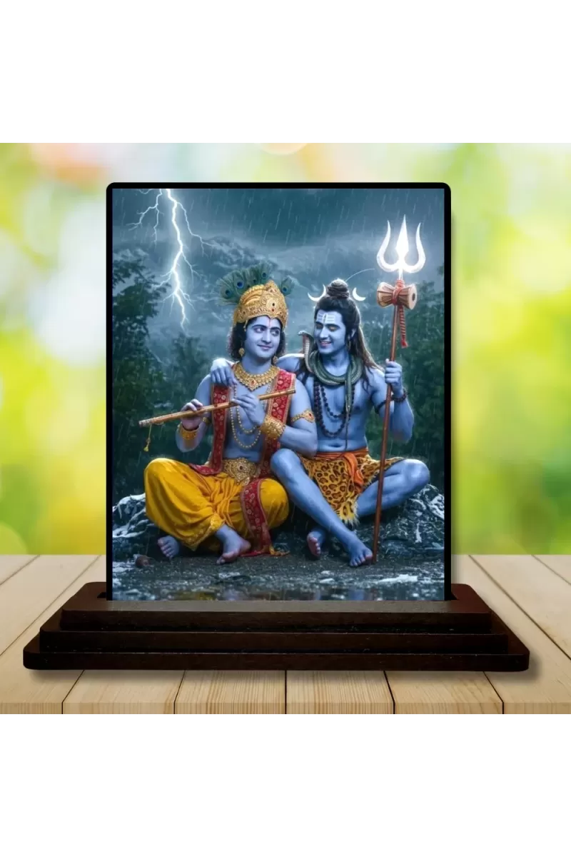 Car Dashboard Krishna And Shiva Wooden Photo Stand  3x4 Inches, Compact & Stylish Spiritual Display For Car, Home & Office (Pack Of 1) (F49539)