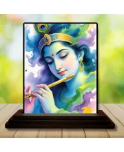 Car Dashboard Lord Krishna Wooden Photo Stand  3x4 Inches, Compact & Stylish Spiritual Display For Car, Home & Office (Pack Of 1) (F49542)