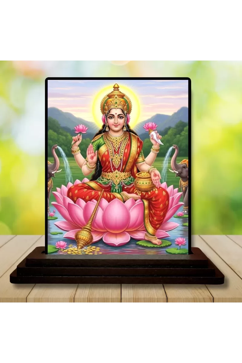 Car Dashboard Lakshmi Wooden Photo Stand  3x4 Inches, Compact & Stylish Spiritual Display For Car, Home & Office (Pack Of 1) (F49543)
