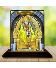 Car Dashboard Sai Baba Wooden Photo Stand  3x4 Inches, Compact & Stylish Spiritual Display For Car, Home & Office (Pack Of 1) (F49544)