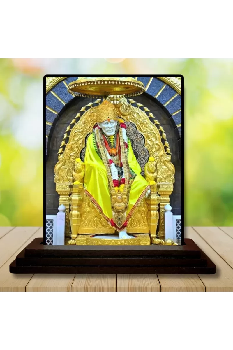 Car Dashboard Sai Baba Wooden Photo Stand  3x4 Inches, Compact & Stylish Spiritual Display For Car, Home & Office (Pack Of 1) (F49544)