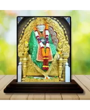 Car Dashboard Sai Baba Wooden Photo Stand  3x4 Inches, Compact & Stylish Spiritual Display For Car, Home & Office (Pack Of 1) (F49545)