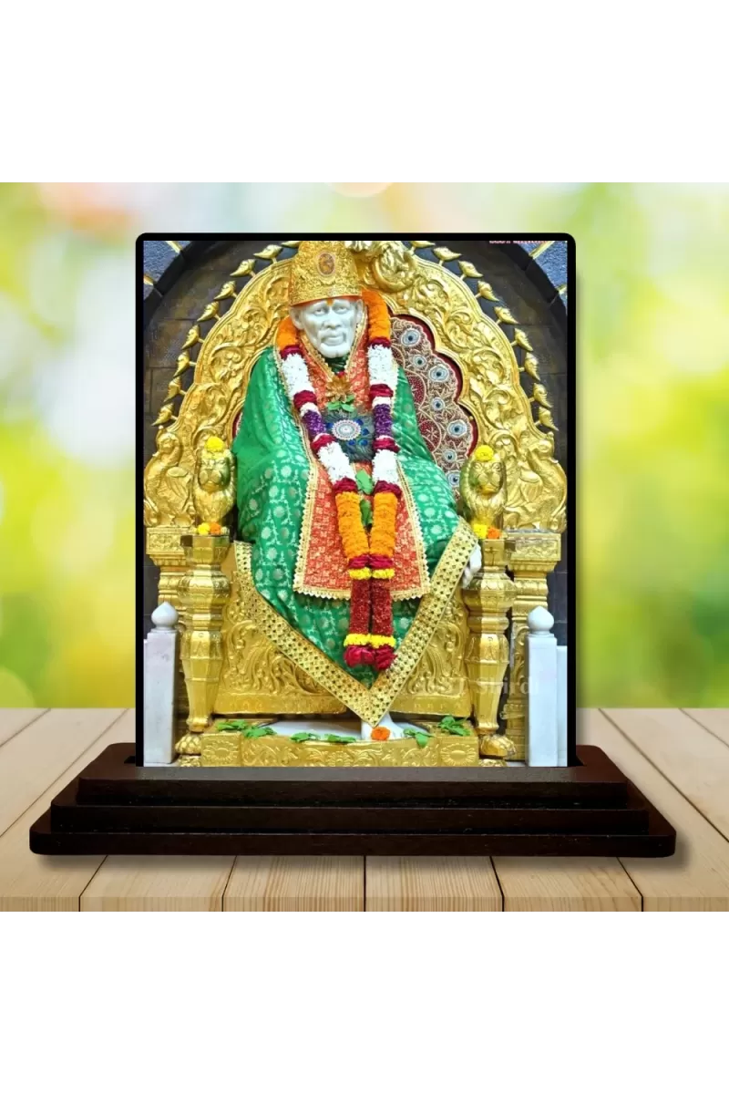 Car Dashboard Sai Baba Wooden Photo Stand  3x4 Inches, Compact & Stylish Spiritual Display For Car, Home & Office (Pack Of 1) (F49545)