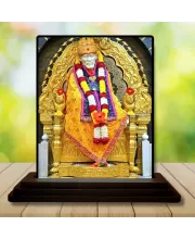 Car Dashboard Sai Baba Wooden Photo Stand  3x4 Inches, Compact & Stylish Spiritual Display For Car, Home & Office (Pack Of 1) (F49546)