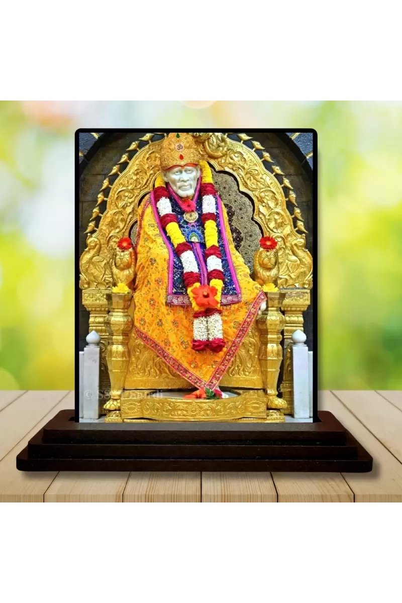 Car Dashboard Sai Baba Wooden Photo Stand  3x4 Inches, Compact & Stylish Spiritual Display For Car, Home & Office (Pack Of 1) (F49546)