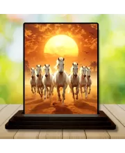 Car Dashboard Running Horses Wooden Photo Stand  3x4 Inches, Compact & Stylish Spiritual Display For Car, Home & Office (Pack Of 1) (F49550)