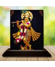 Car Dashboard Lord Krishna Wooden Photo Stand  3x4 Inches, Compact & Stylish Spiritual Display For Car, Home & Office (Pack Of 1) (F49553)