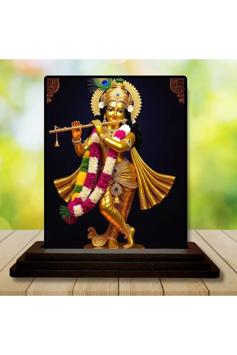 Car Dashboard Lord Krishna Wooden Photo Stand  3x4 Inches, Compact & Stylish Spiritual Display For Car, Home & Office (Pack Of 1) (F49553)
