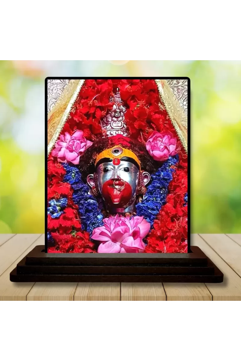 Car Dashboard Goddess Kali Wooden Photo Stand  3x4 Inches, Compact & Stylish Spiritual Display For Car, Home & Office (Pack Of 1) (F49555)