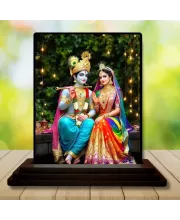 Car Dashboard Shree Krishna And Shree Radha Wooden Photo Stand  3x4 Inches, Compact & Stylish Spiritual Display For Car, Home & Office (Pack Of 1) (F49556)