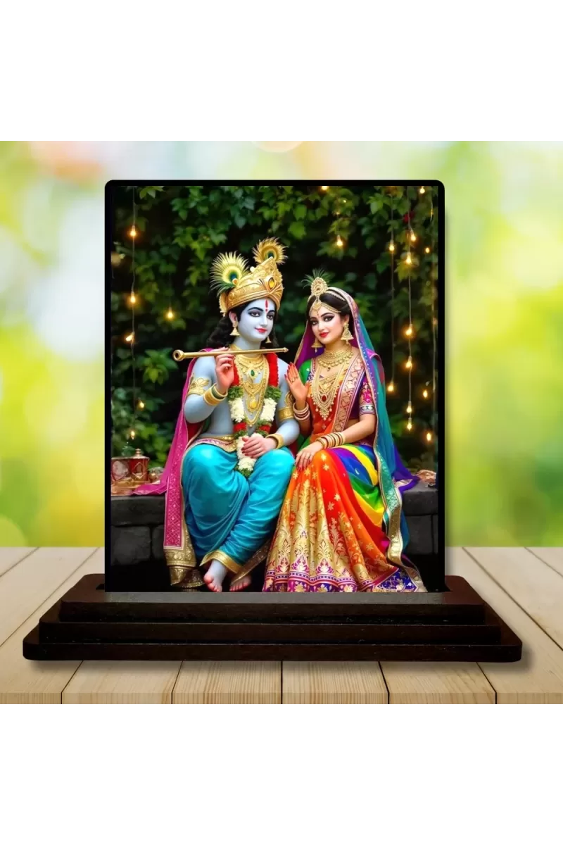 Car Dashboard Shree Krishna And Shree Radha Wooden Photo Stand  3x4 Inches, Compact & Stylish Spiritual Display For Car, Home & Office (Pack Of 1) (F49556)