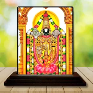 Car Dashboard Tirupati Balaji Wooden Photo Stand  3x4 Inches, Compact & Stylish Spiritual Display For Car, Home & Office (Pack Of 1) (F49557)