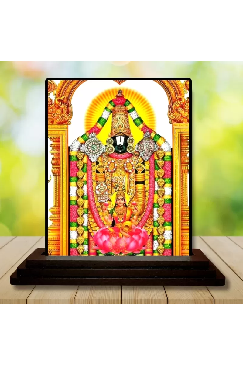 Car Dashboard Tirupati Balaji Wooden Photo Stand  3x4 Inches, Compact & Stylish Spiritual Display For Car, Home & Office (Pack Of 1) (F49557)