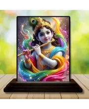 Car Dashboard Shree Krishna Wooden Photo Stand  3x4 Inches, Compact & Stylish Spiritual Display For Car, Home & Office (Pack Of 1) (F49558)
