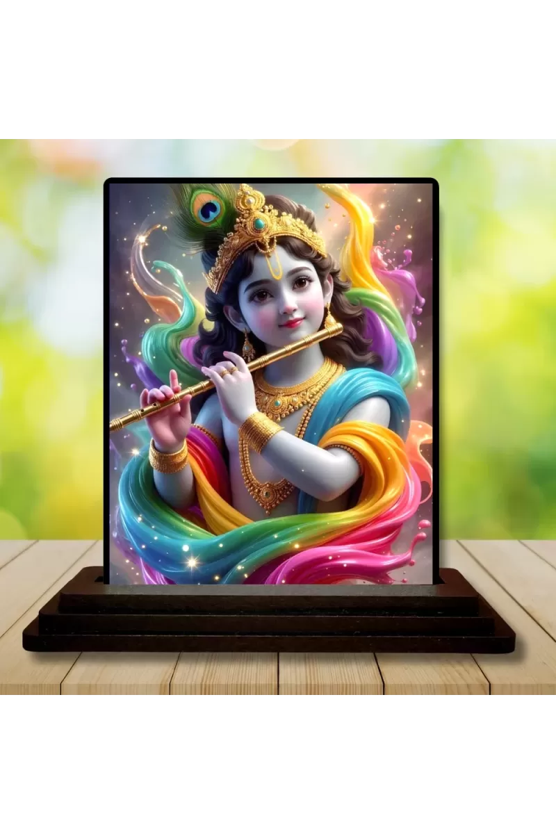 Car Dashboard Shree Krishna Wooden Photo Stand  3x4 Inches, Compact & Stylish Spiritual Display For Car, Home & Office (Pack Of 1) (F49558)