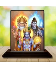 Car Dashboard Lord Brahma Lord Vishnu Lord Shiva Wooden Photo Stand  3x4 Inches, Compact & Stylish Spiritual Display For Car, Home & Office (Pack Of 1) (F49559)