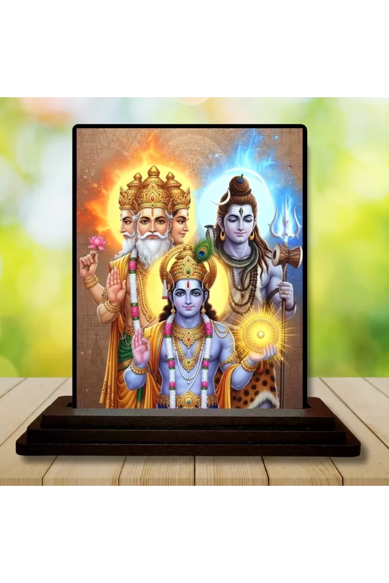 Car Dashboard Lord Brahma Lord Vishnu Lord Shiva Wooden Photo Stand  3x4 Inches, Compact & Stylish Spiritual Display For Car, Home & Office (Pack Of 1) (F49559)