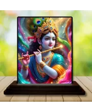 Car Dashboard Lord Krishna Wooden Photo Stand  3x4 Inches, Compact & Stylish Spiritual Display For Car, Home & Office (Pack Of 1) (F49560)