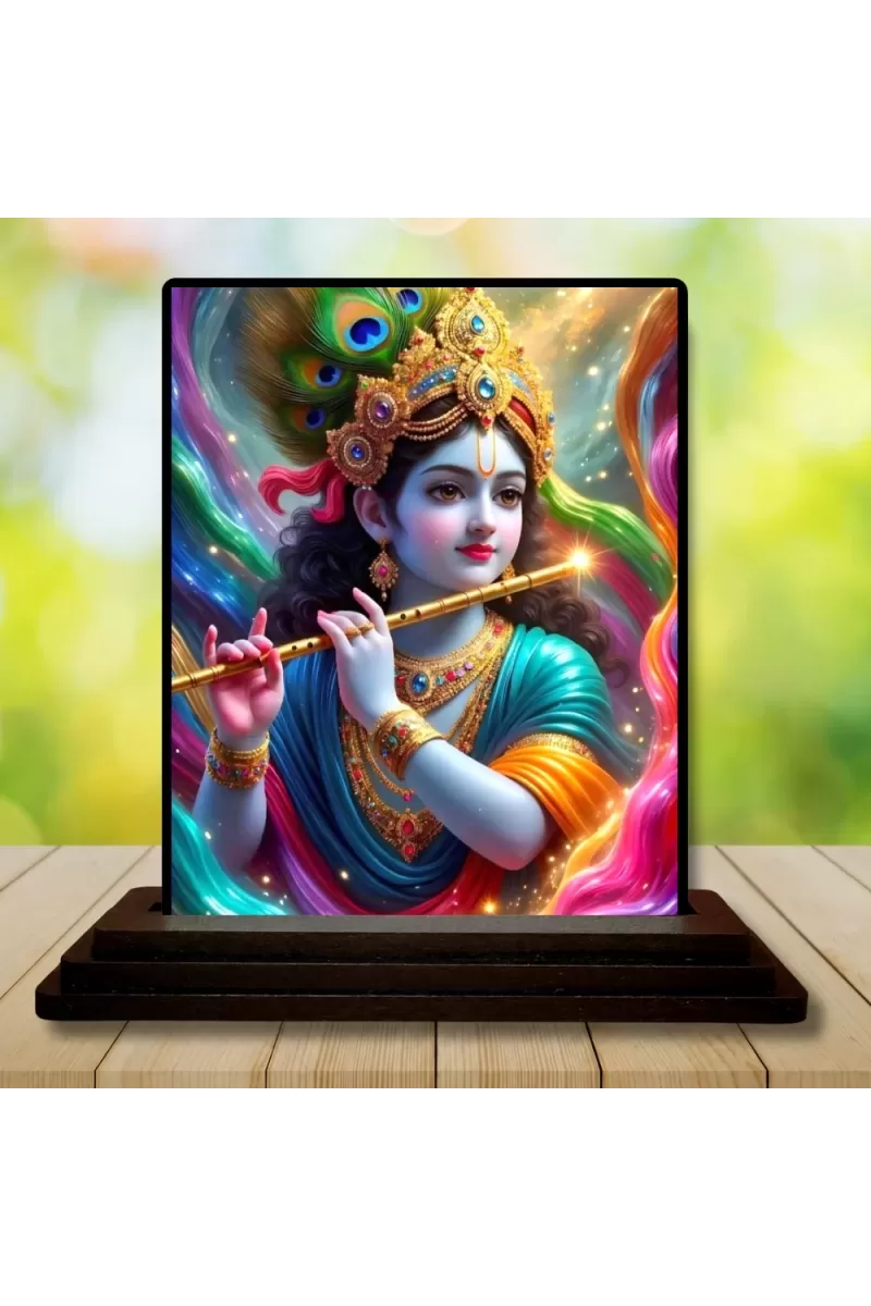 Car Dashboard Lord Krishna Wooden Photo Stand  3x4 Inches, Compact & Stylish Spiritual Display For Car, Home & Office (Pack Of 1) (F49560)
