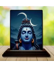 Car Dashboard Lord Shiva Wooden Photo Stand  3x4 Inches, Compact & Stylish Spiritual Display For Car, Home & Office (Pack Of 1) (F49561)