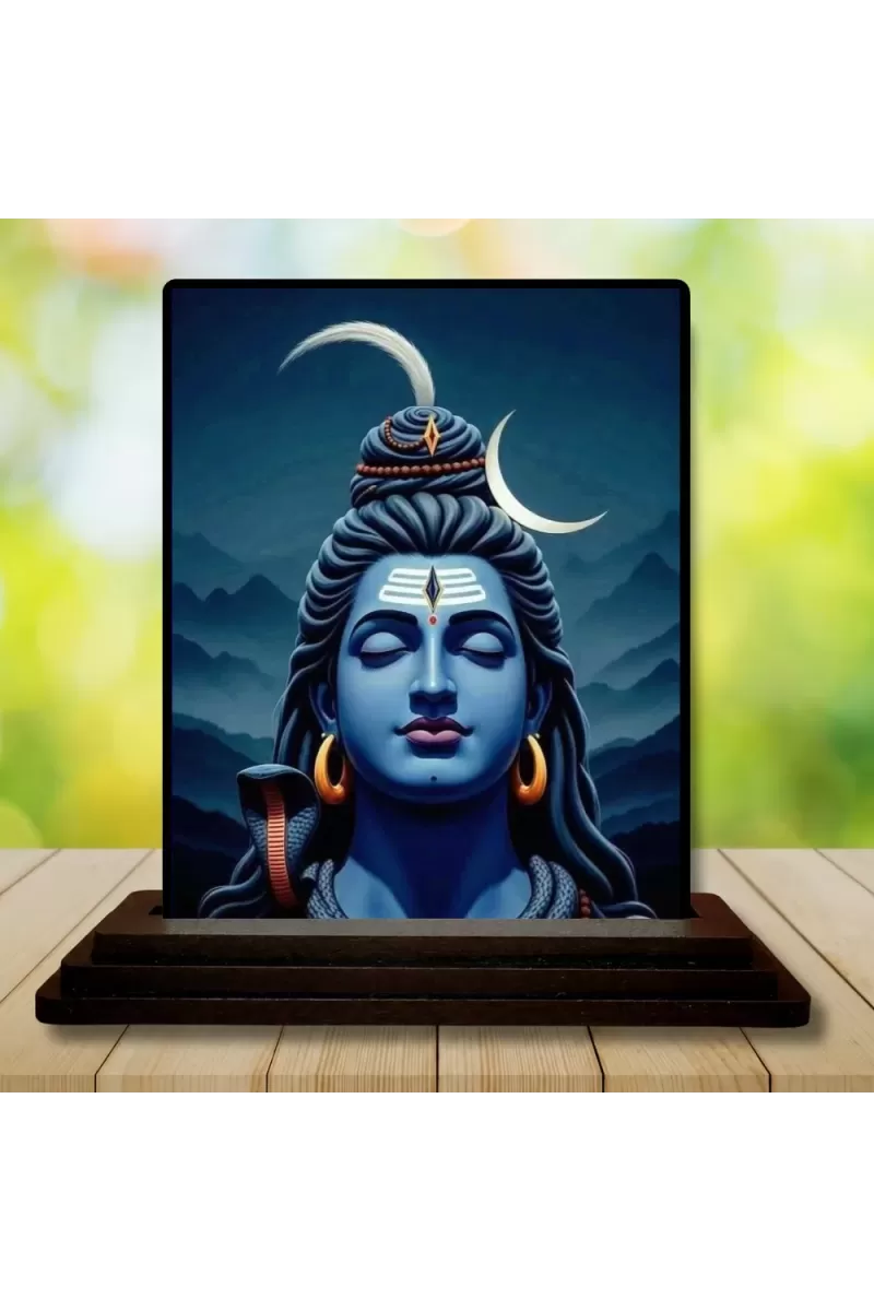 Car Dashboard Lord Shiva Wooden Photo Stand  3x4 Inches, Compact & Stylish Spiritual Display For Car, Home & Office (Pack Of 1) (F49561)
