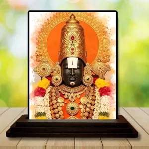 Car Dashboard Tirupati Balaji Wooden Photo Stand  3x4 Inches, Compact & Stylish Spiritual Display For Car, Home & Office (Pack Of 1) (F49562)