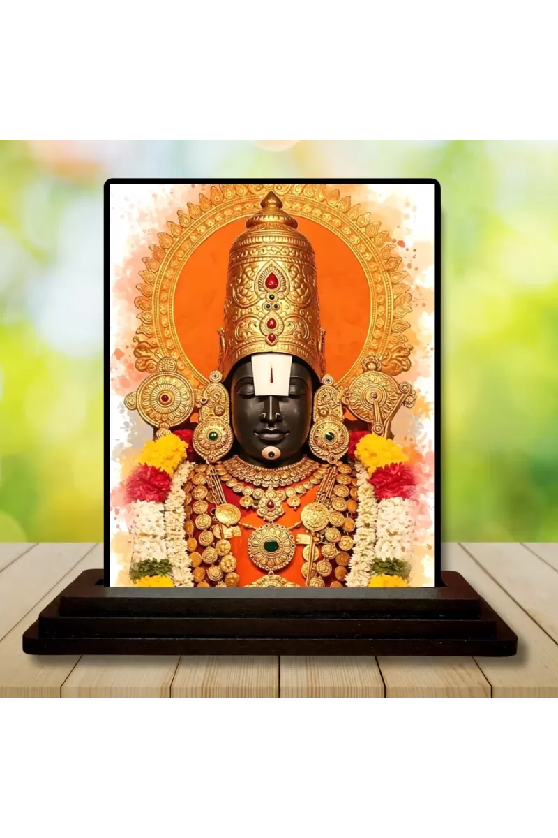 Car Dashboard Tirupati Balaji Wooden Photo Stand  3x4 Inches, Compact & Stylish Spiritual Display For Car, Home & Office (Pack Of 1) (F49562)