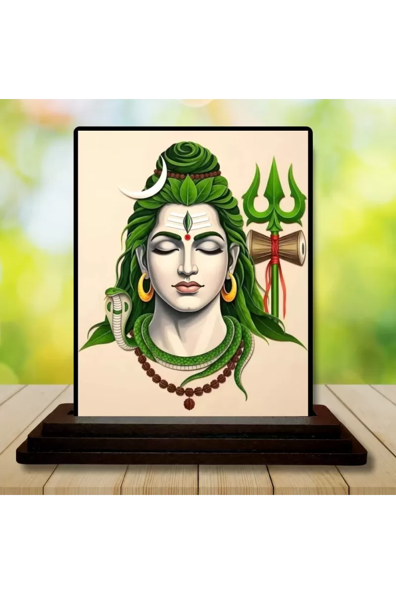 Car Dashboard Lord Shiva Wooden Photo Stand  3x4 Inches, Compact & Stylish Spiritual Display For Car, Home & Office (Pack Of 1) (F49563)