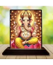 Car Dashboard Lord Ganesha Wooden Photo Stand  3x4 Inches, Compact & Stylish Spiritual Display For Car, Home & Office (Pack Of 1) (F49564)