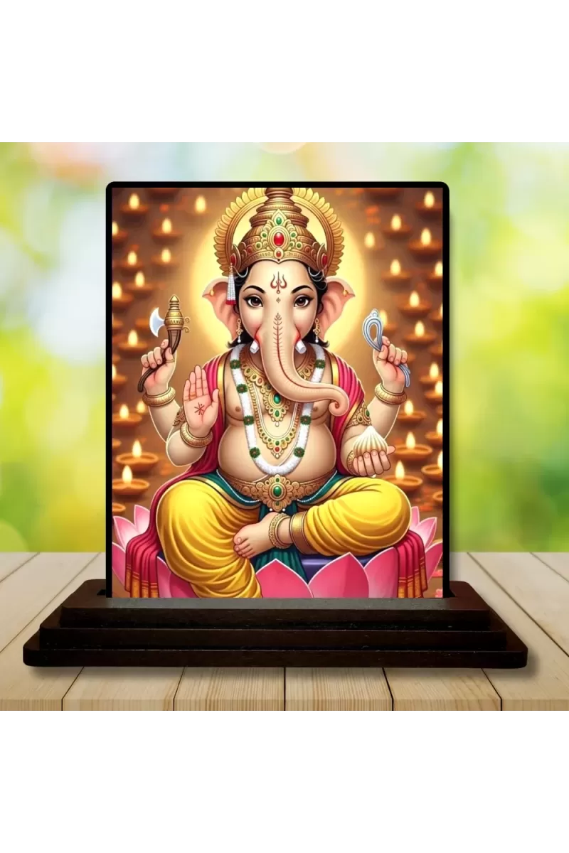 Car Dashboard Lord Ganesha Wooden Photo Stand  3x4 Inches, Compact & Stylish Spiritual Display For Car, Home & Office (Pack Of 1) (F49564)