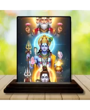 Car Dashboard Trimurti Wooden Photo Stand  3x4 Inches, Compact & Stylish Spiritual Display For Car, Home & Office (Pack Of 1) (F49566)