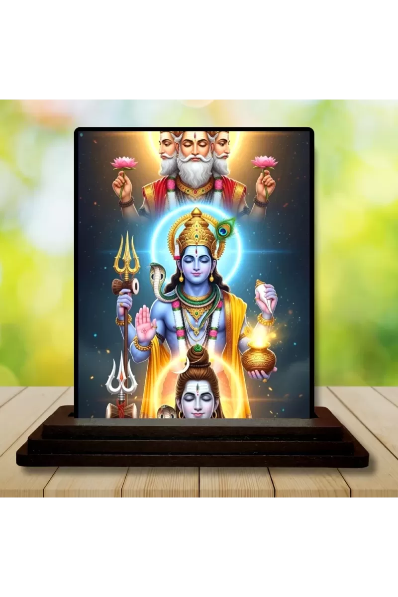 Car Dashboard Trimurti Wooden Photo Stand  3x4 Inches, Compact & Stylish Spiritual Display For Car, Home & Office (Pack Of 1) (F49566)