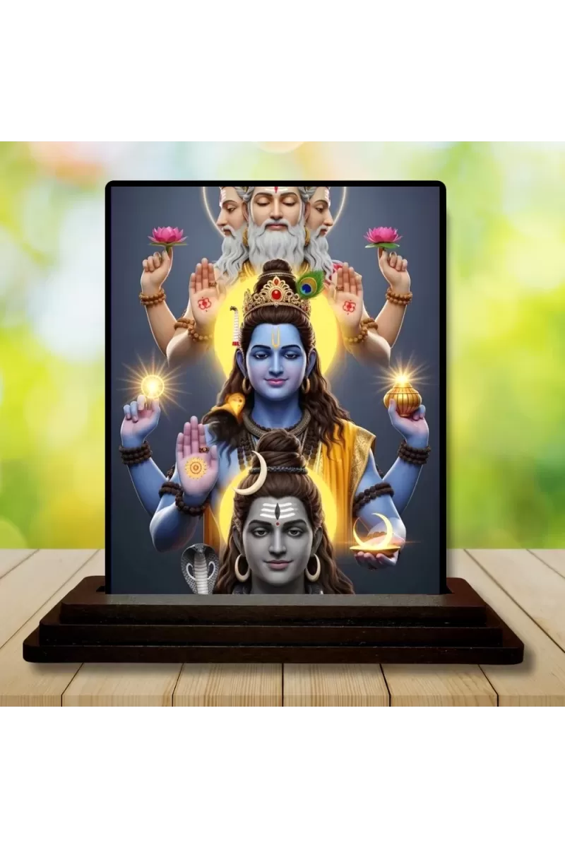 Car Dashboard Lord Brahma Lord Vishnu Lord Shiva Wooden Photo Stand  3x4 Inches, Compact & Stylish Spiritual Display For Car, Home & Office (Pack Of 1) (F49567)