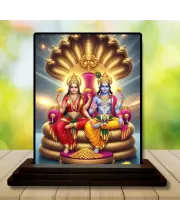 Car Dashboard Lord Ganesha And Lord Vishnu Wooden Photo Stand  3x4 Inches, Compact & Stylish Spiritual Display For Car, Home & Office (Pack Of 1) (F49568)