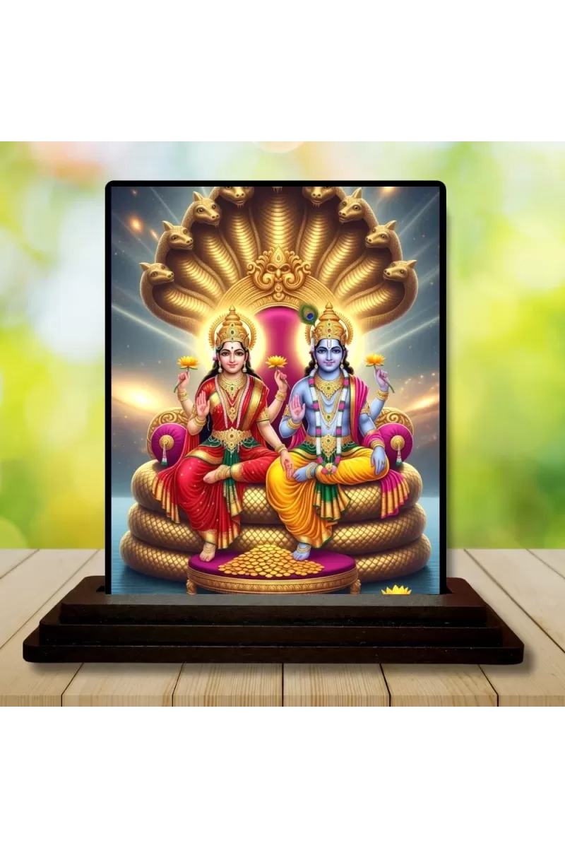 Car Dashboard Lord Ganesha And Lord Vishnu Wooden Photo Stand  3x4 Inches, Compact & Stylish Spiritual Display For Car, Home & Office (Pack Of 1) (F49568)