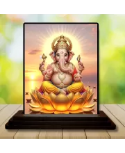 Car Dashboard Lord Ganesha Wooden Photo Stand  3x4 Inches, Compact & Stylish Spiritual Display For Car, Home & Office (Pack Of 1) (F49569)