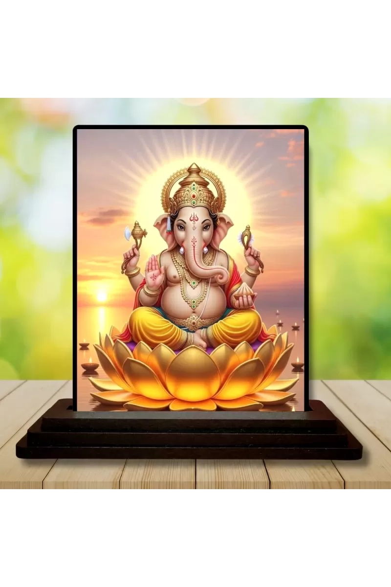 Car Dashboard Lord Ganesha Wooden Photo Stand  3x4 Inches, Compact & Stylish Spiritual Display For Car, Home & Office (Pack Of 1) (F49569)