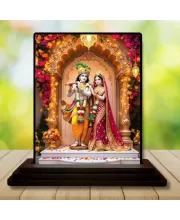 Car Dashboard Shree Krishna And Shree Radha Wooden Photo Stand  3x4 Inches, Compact & Stylish Spiritual Display For Car, Home & Office (Pack Of 1) (F49572)
