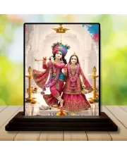 Car Dashboard Radha Shree Krishna Wooden Photo Stand  3x4 Inches, Compact & Stylish Spiritual Display For Car, Home & Office (Pack Of 1) (F49574)